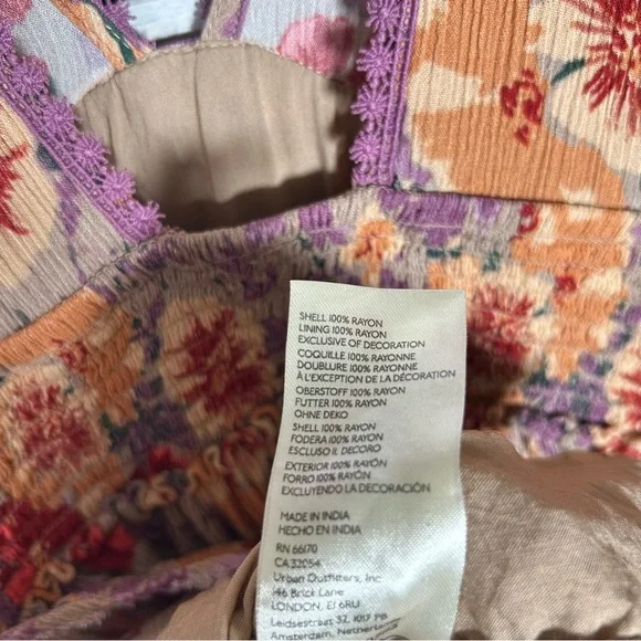 Free People Sweet Dreams Taupe Combo Printed Rayon Crinkle Mini Raw Hem Dress S - Picture 13 of 13